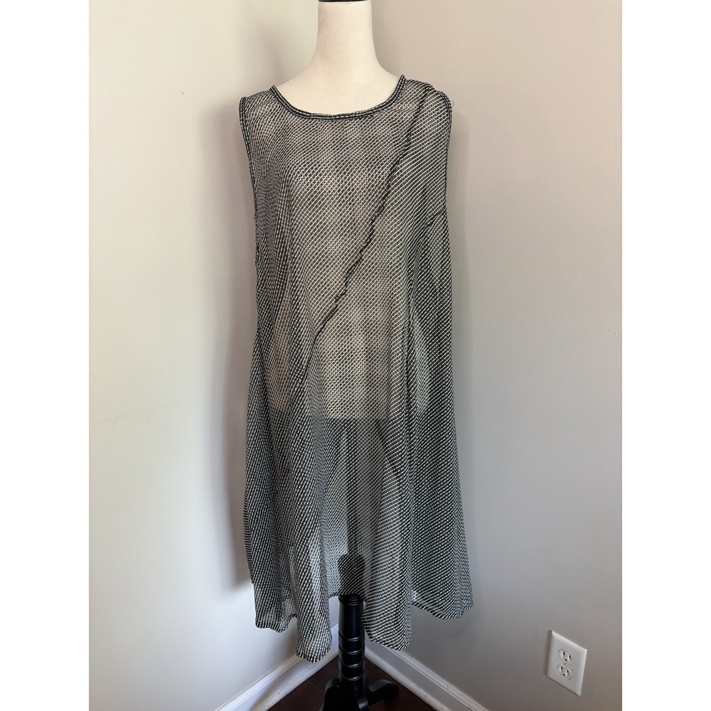 Dress to Kill Jane Mohr Sheer Tunic Top Asymmetric Black White Women's One Size